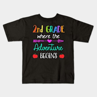 Womens 1st Day of School - 2nd Grade Adventure Begins Teachers Kids Kids T-Shirt